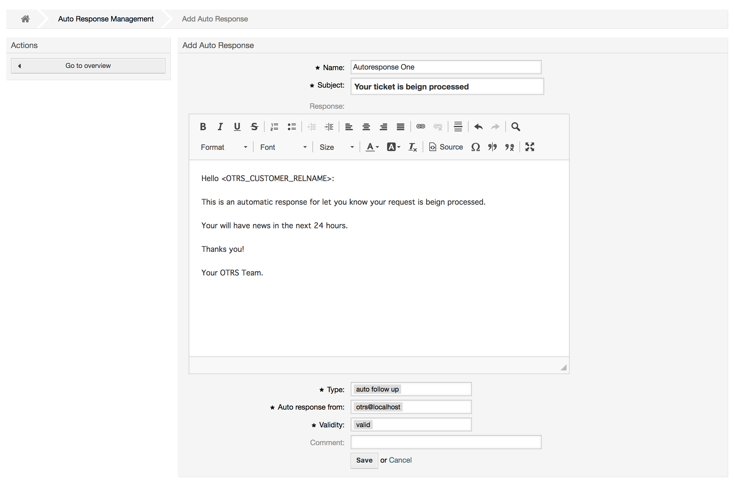 Adding an auto response