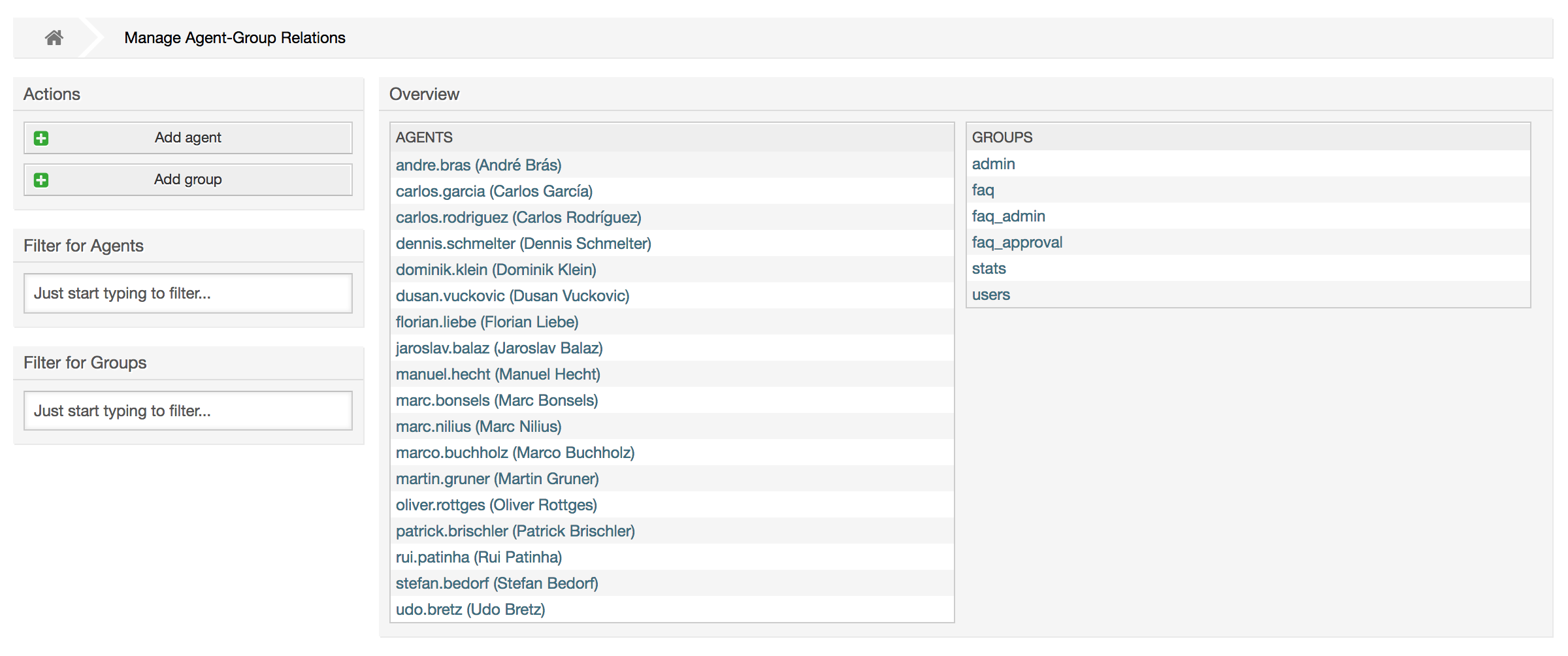 Agent <-> group management