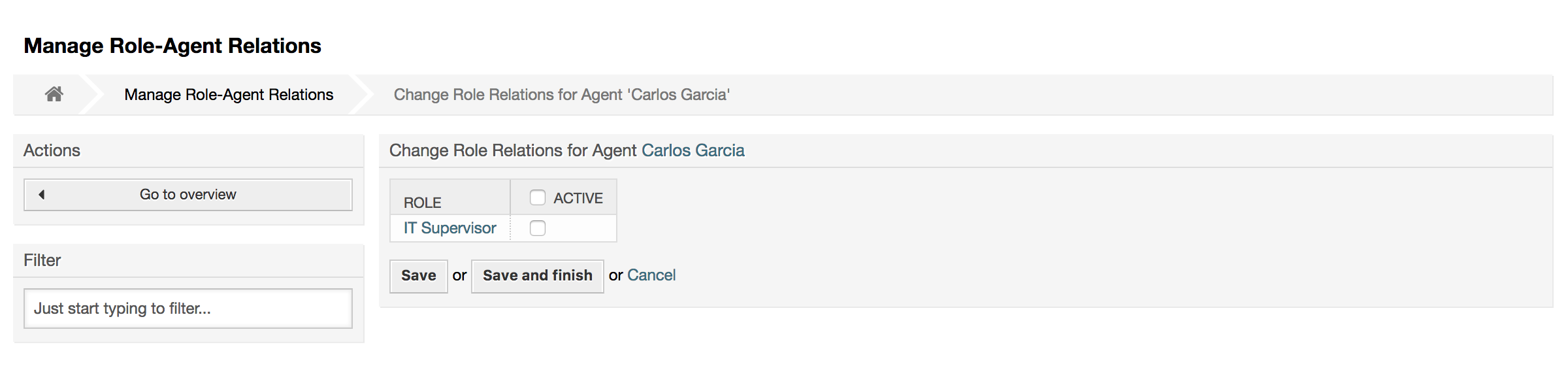 Change the roles associated with an agent