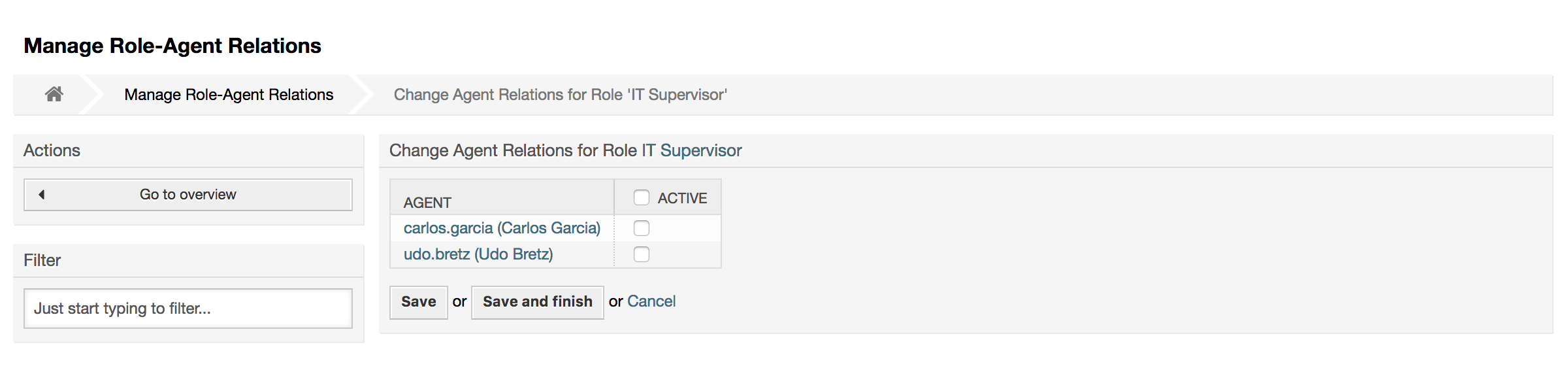 Change the agents associated with a specific role