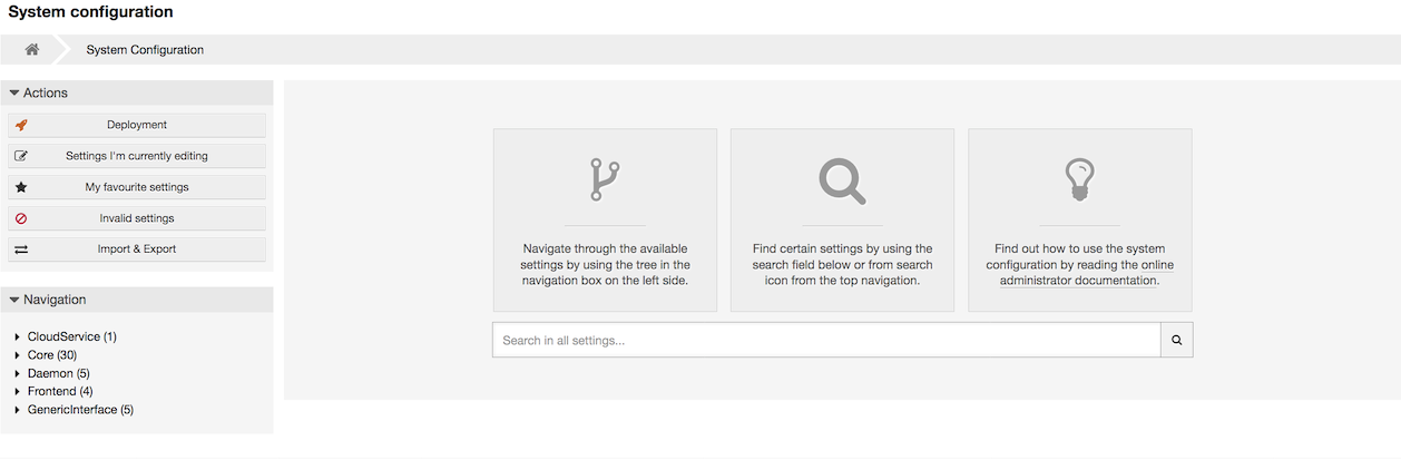Graphical user interface of the system configuration.