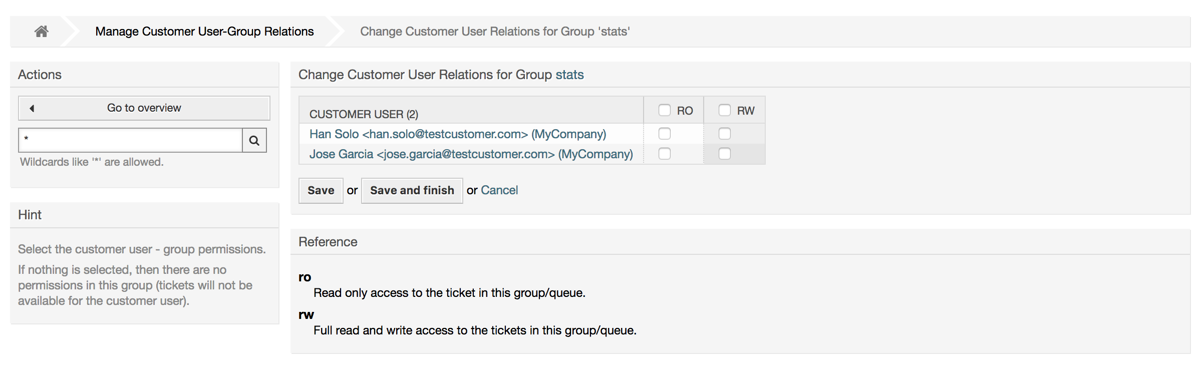 Change Customer user relations for a Group