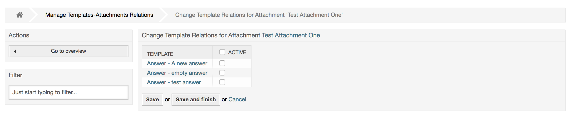 Vorlagen-Zuordnungen für einen Anhang verändern