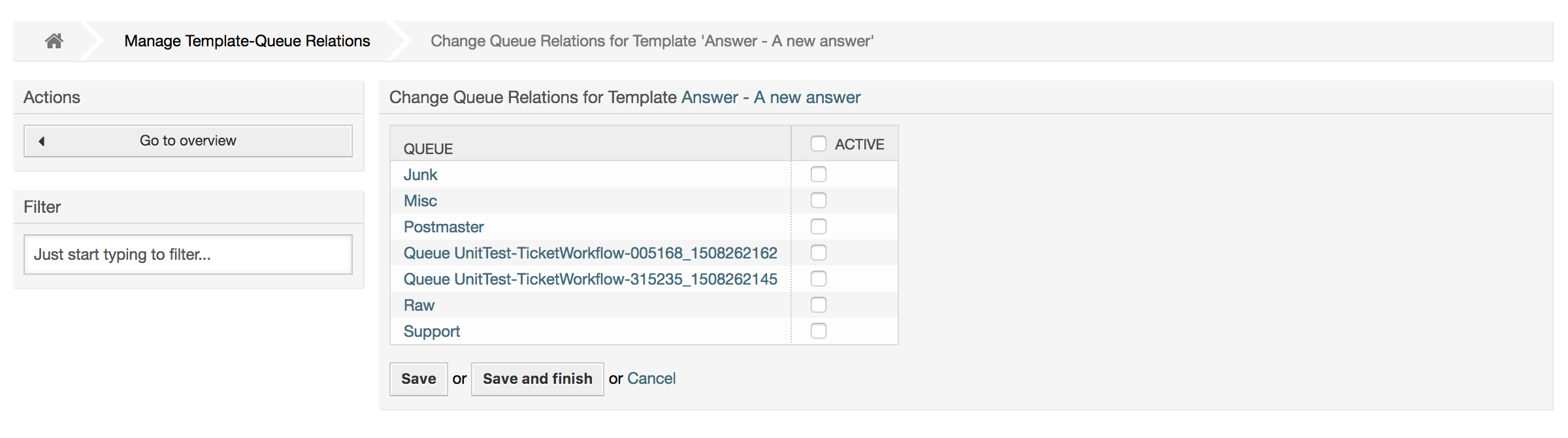 Ändern der Queue Zuordnung für eine Vorlage