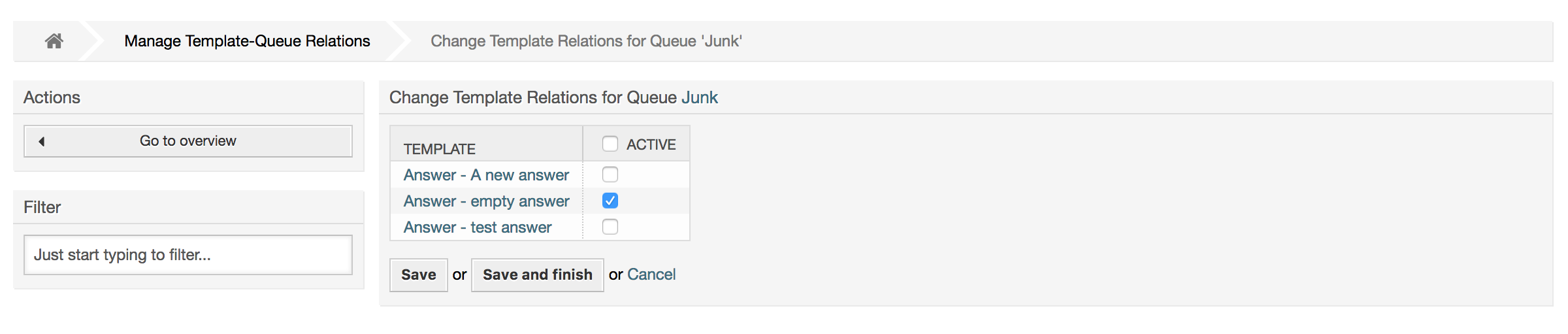 Antwort-Zuordnungen einer Queue ändern