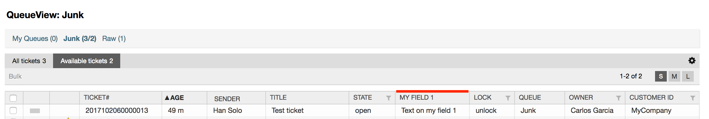 Field1 in Ticket Overview Small Screen