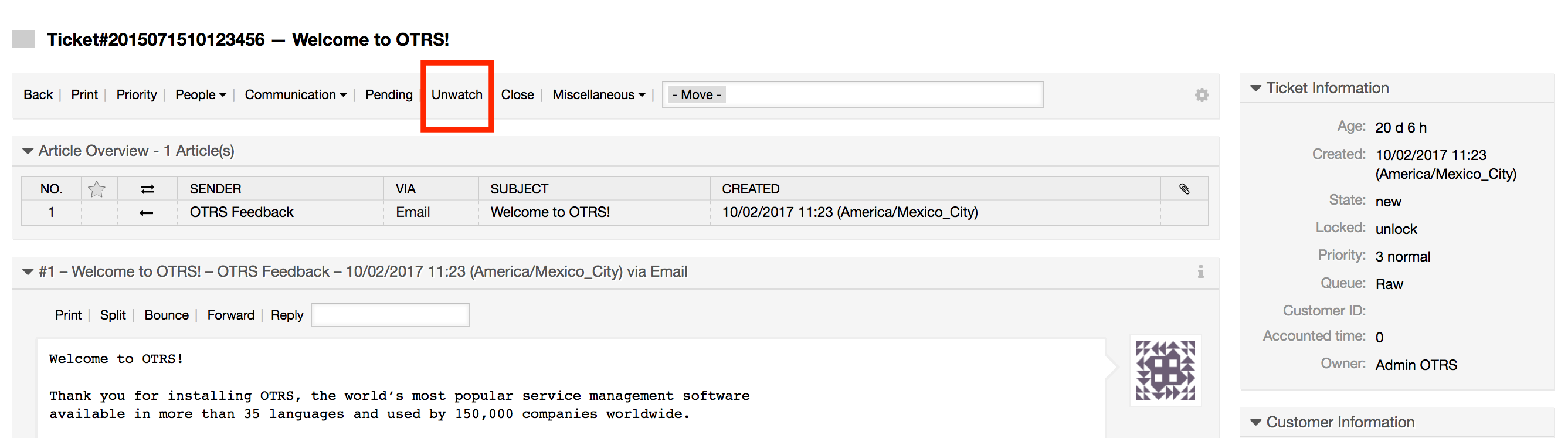 Unsubscribing from watching a ticket in its zoomed view