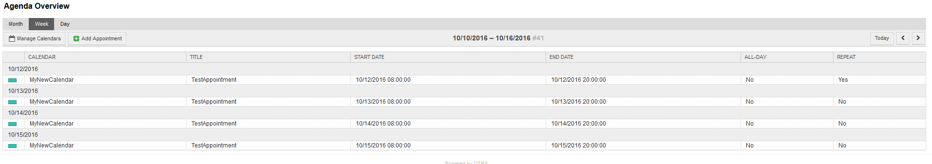 Agenda overview screen
