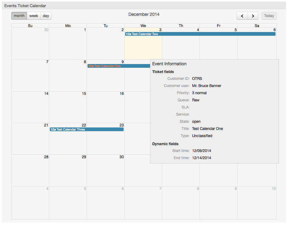 Ticket Ereigniskalender Widget