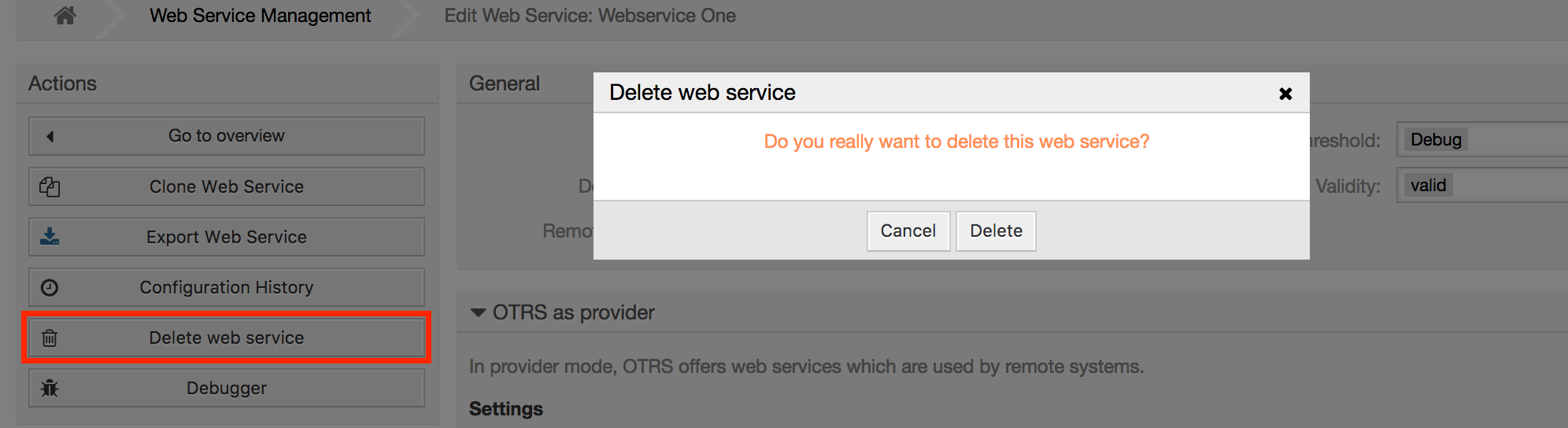 Web service delete