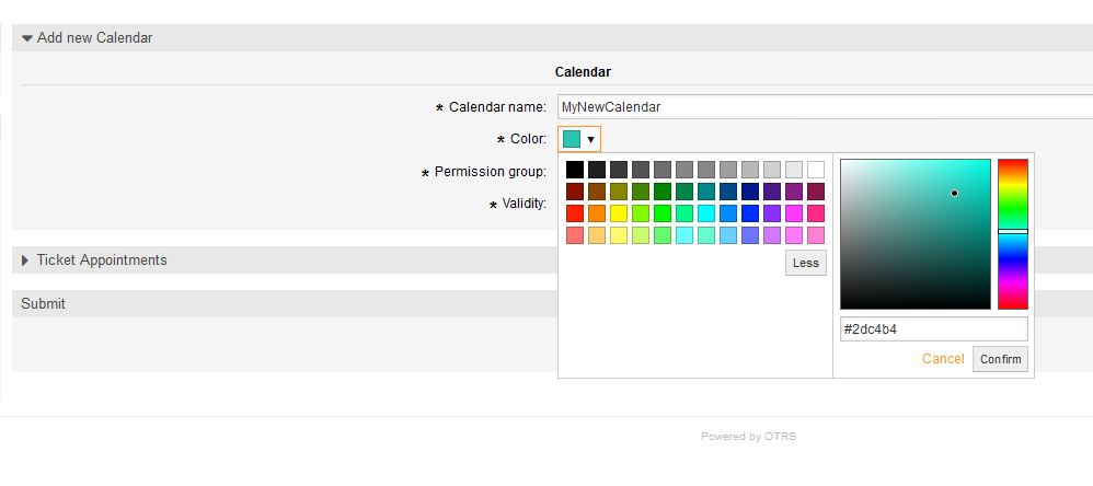 Color picker in calendar edit screen