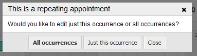 Edit screen of a repeating child appointment