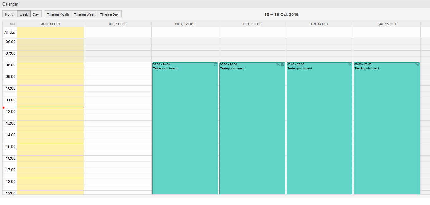 Weekly view in calendar overview screen