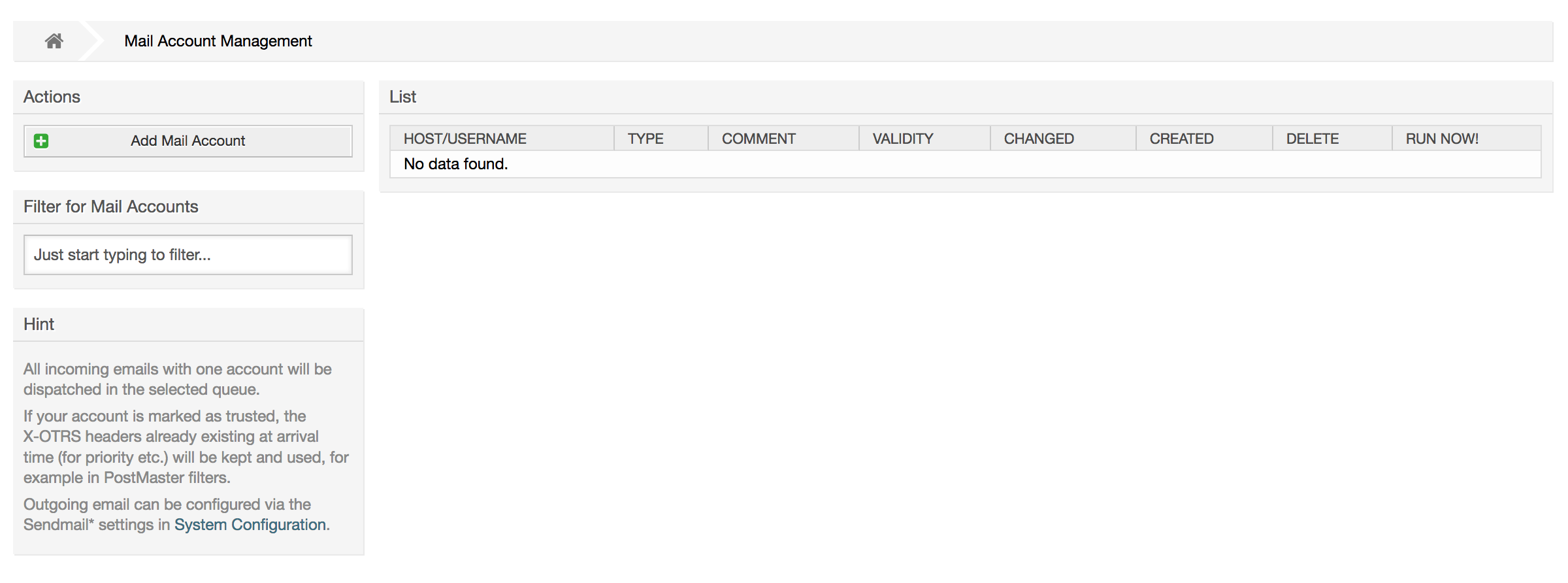 Mail account management