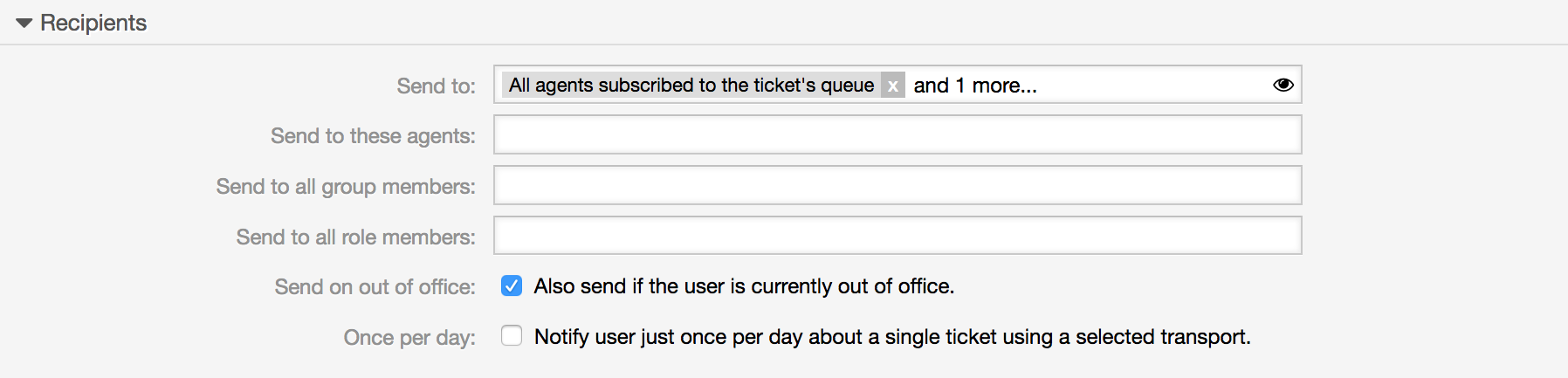 Customizing a notification's recipients