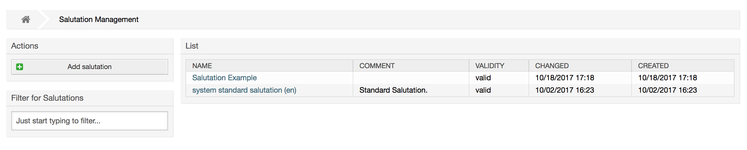 Salutation management