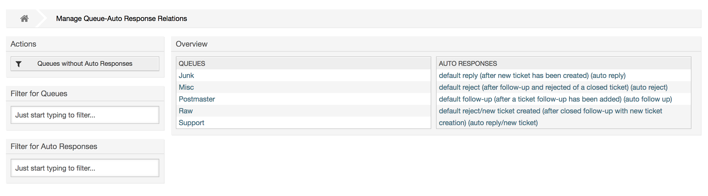 Change auto response relations for a queue