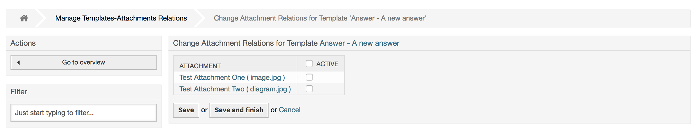 Change Attachment relations for a Template