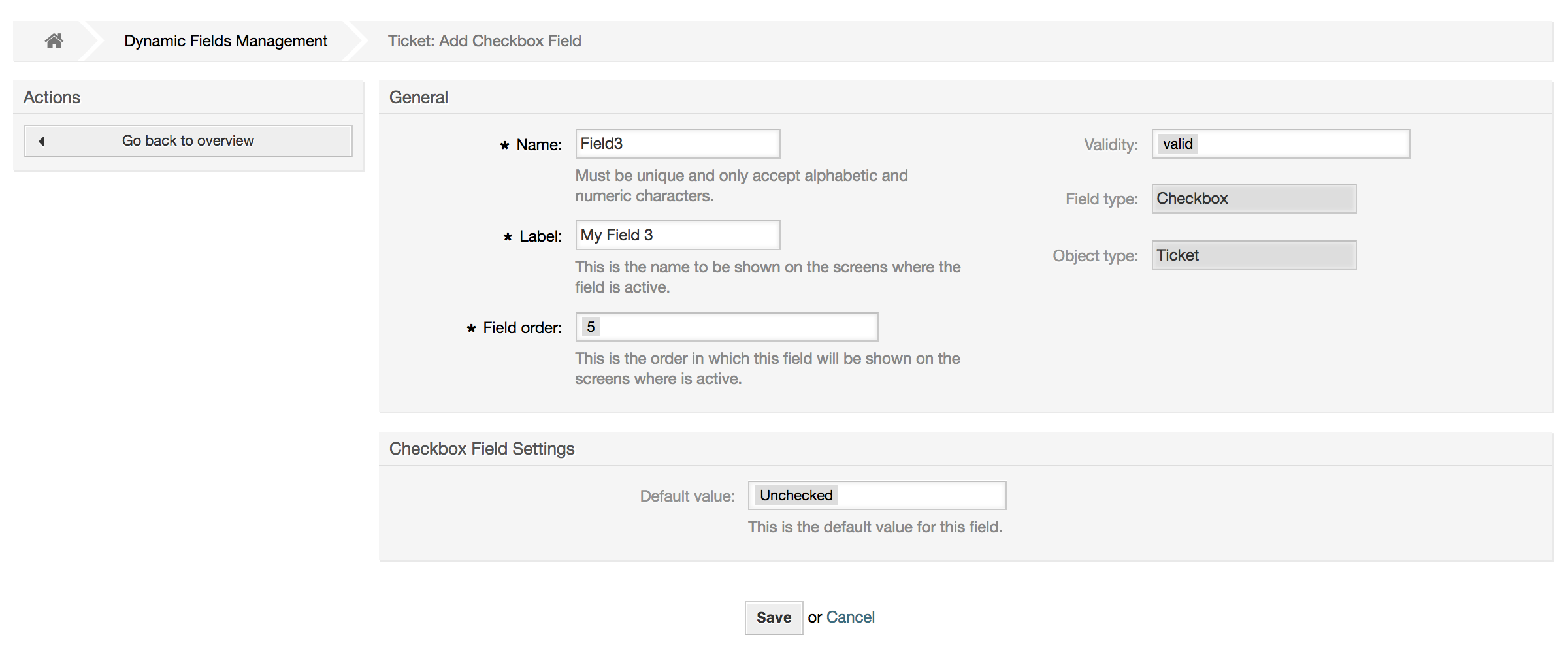Dynamic field Checkbox configuration dialog