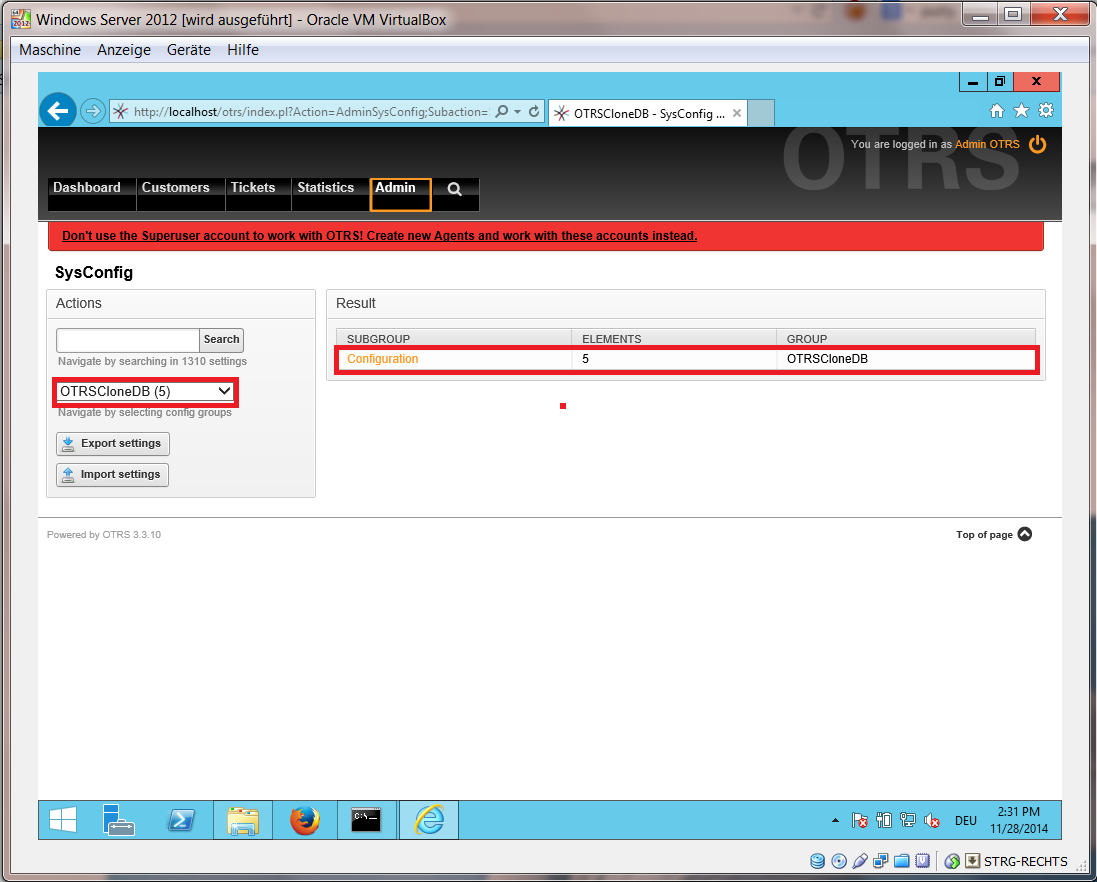 Configurate OTRSCloneDB SysConfig 1 - screenshot