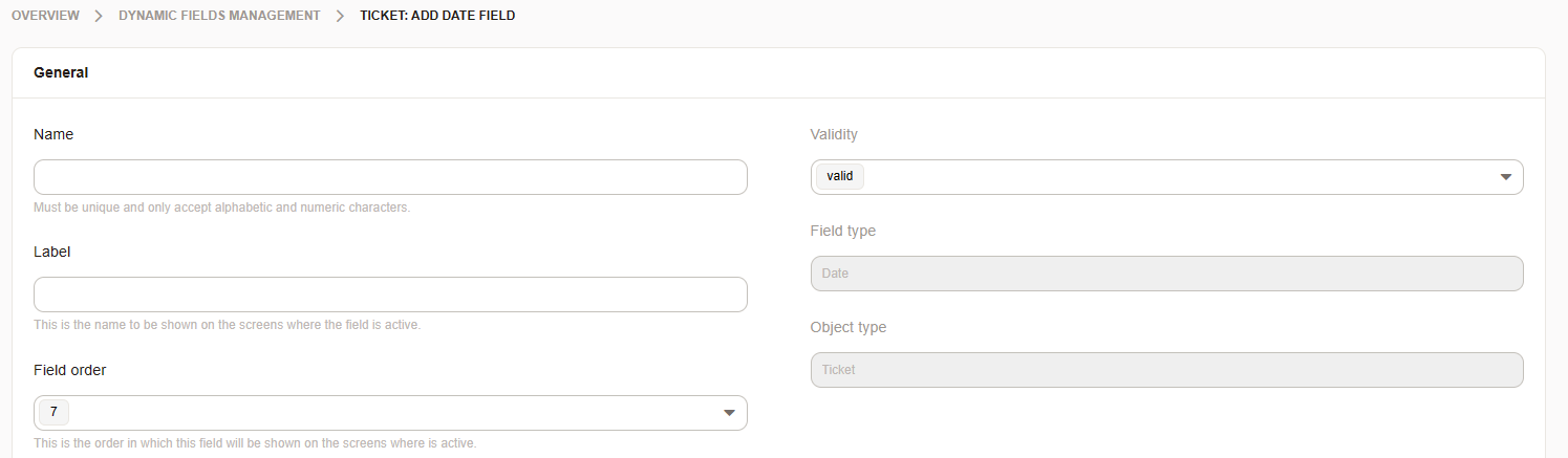 Dynamic Field General Settinsg