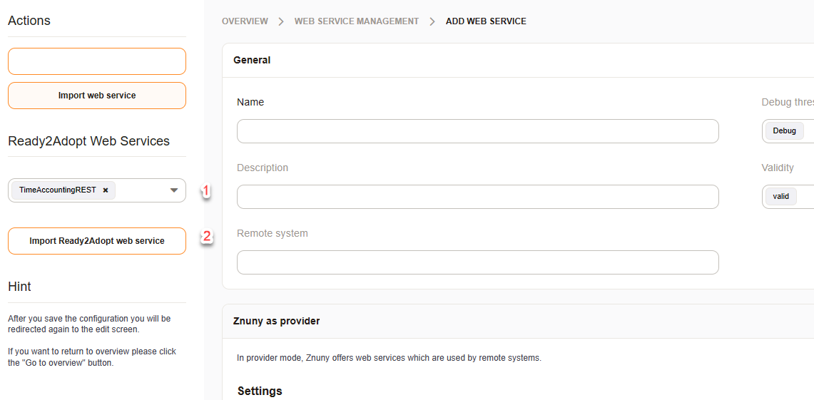 prepared TimeAccounting web service selection