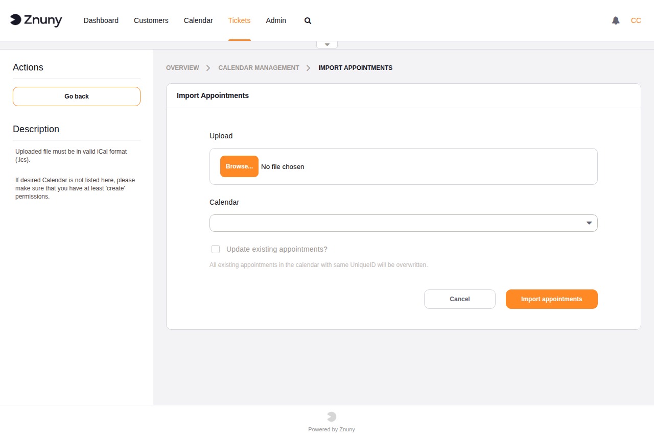 Import Appointments form