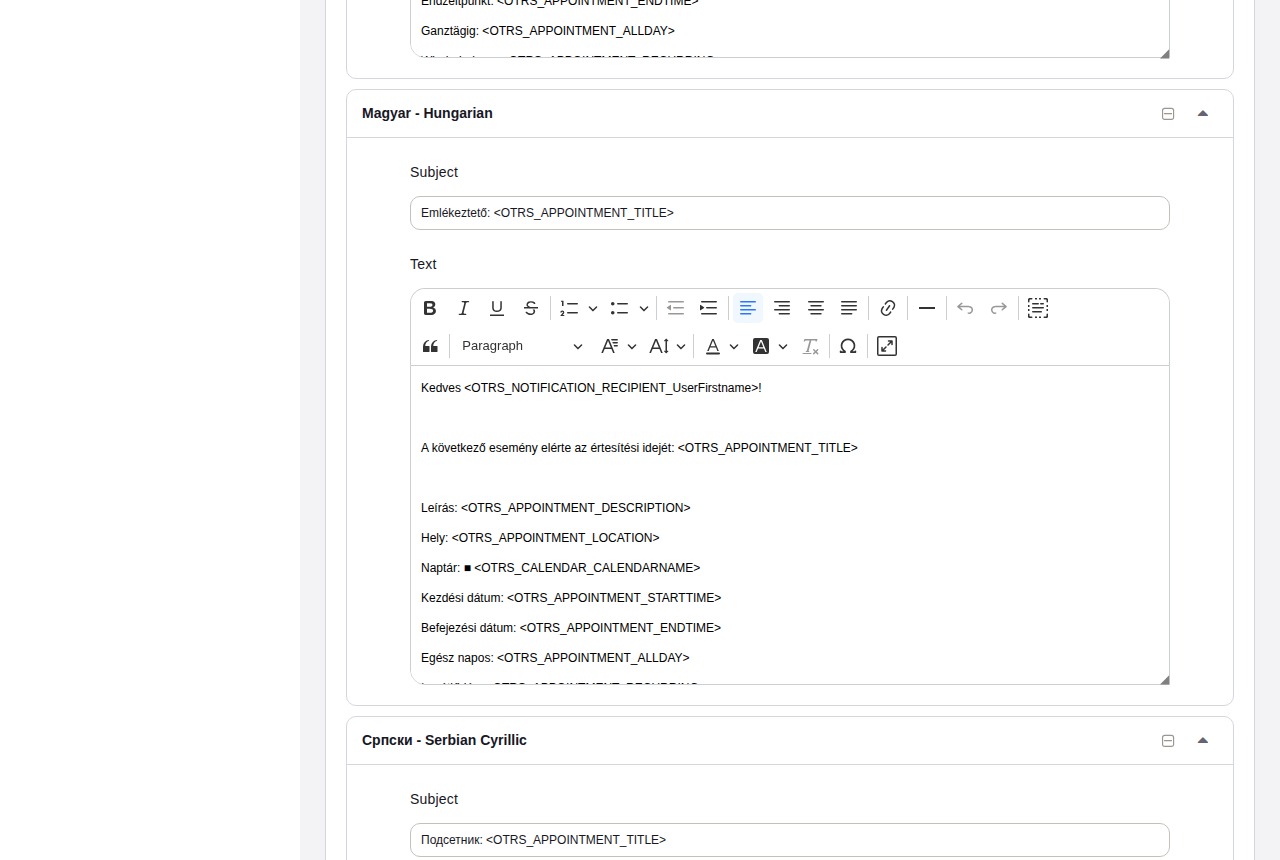 Notification edit — Notification Text with multiple languages