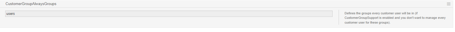 System Configuration Default Customer User Group